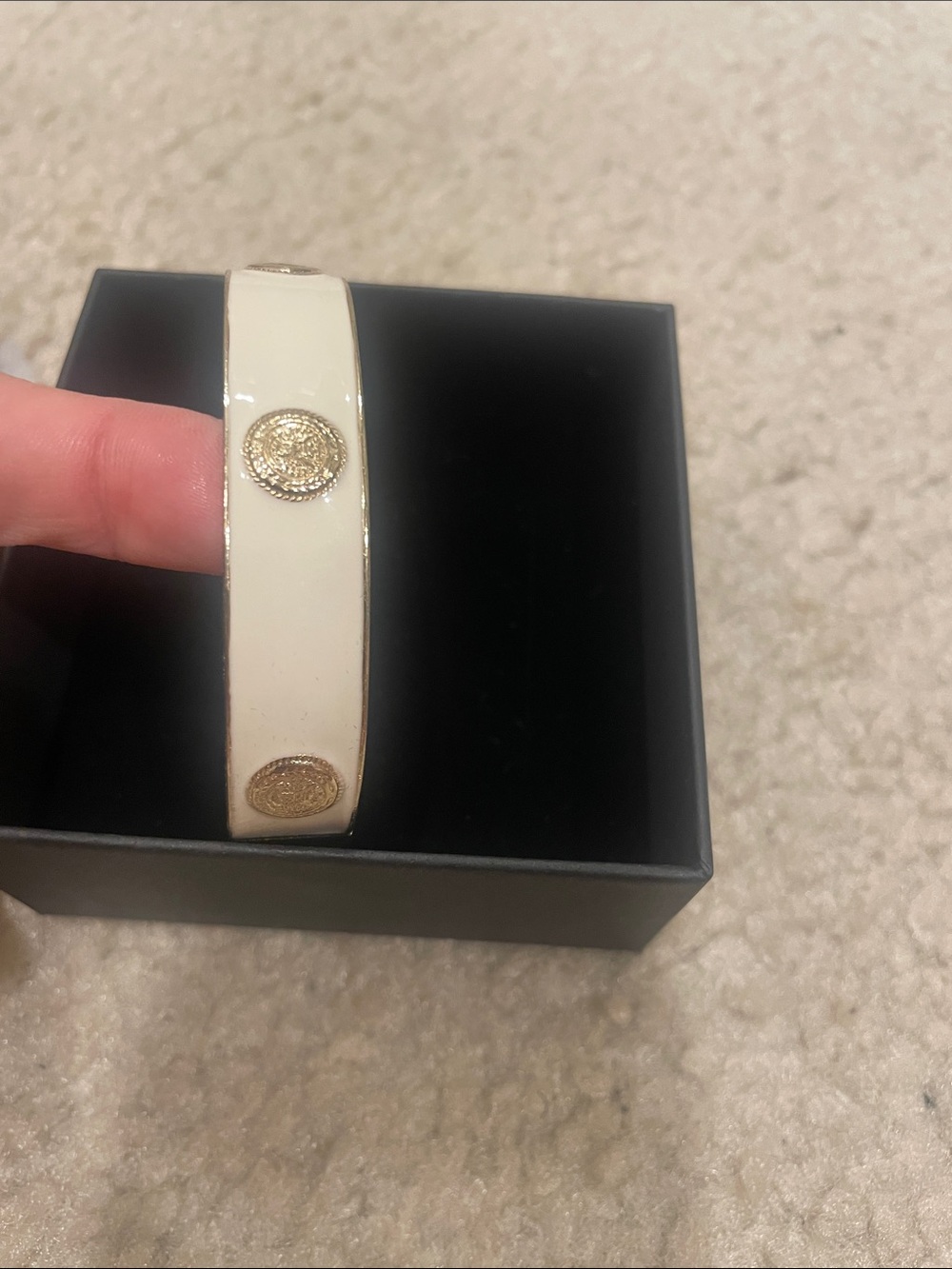 Marlu Italian nrand Cream Enamel Bracelet with Gold Medallion Accents